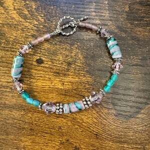 Artisan Lampwork Glass Swarovski Crystal Bracelet Sterling Clasp